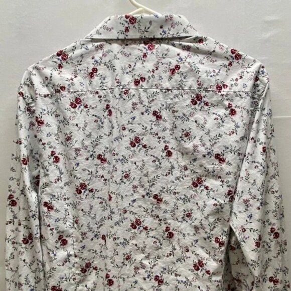 Express Button Up Shirt Men's XL White Red Rose Floral Print Extra Slim Fit EUC - Picture 4 of 12